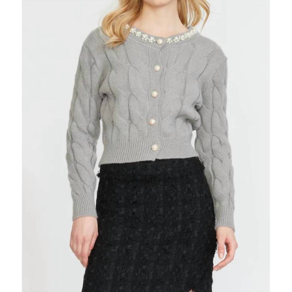 NEW STELLAH cable cardigan with pearl trim in silver